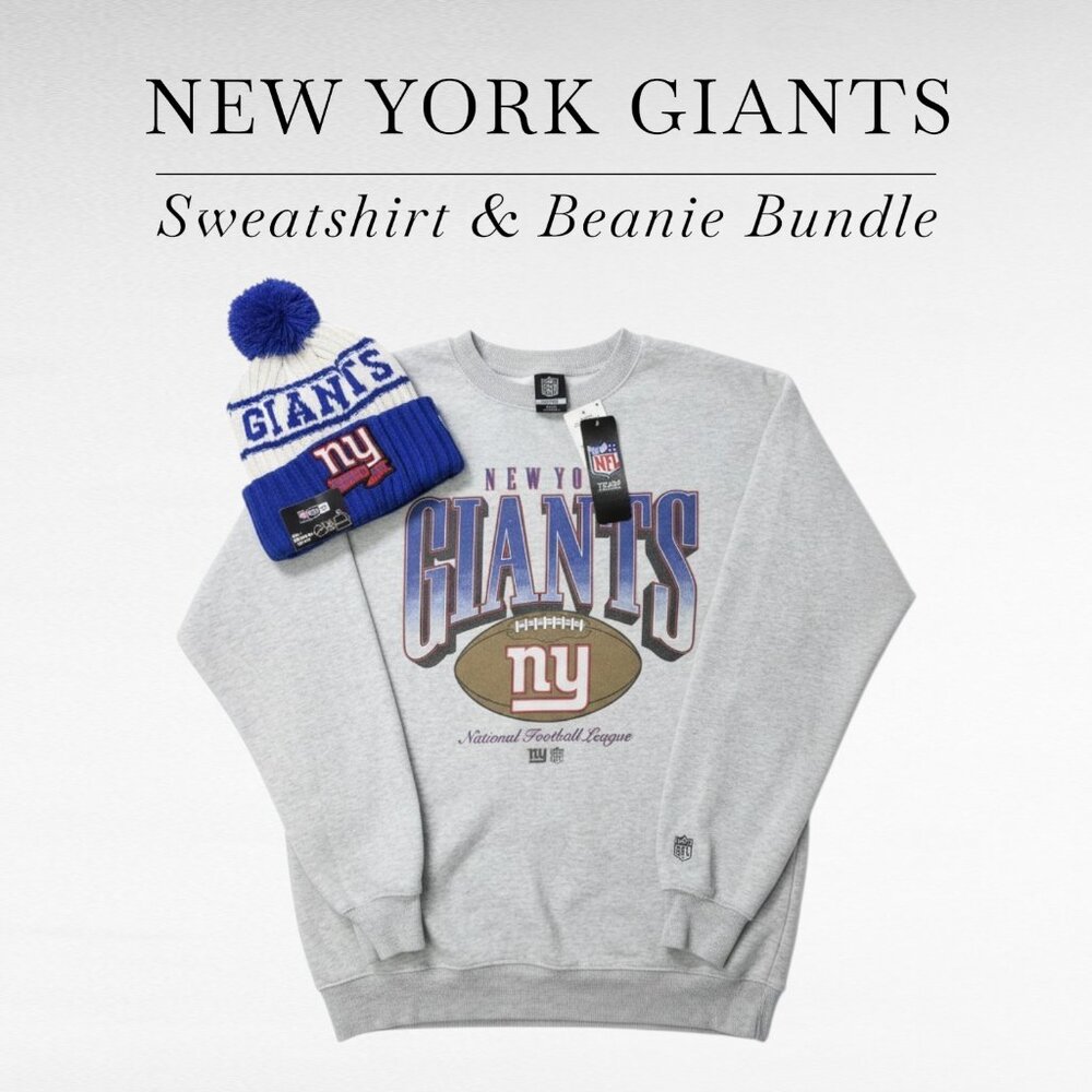 NWT New York Giants Bundle Crewneck Sweatshirt & Beanie Unisex Size M